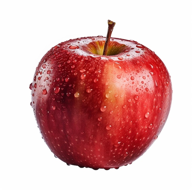 Una manzana roja con gotas de agua