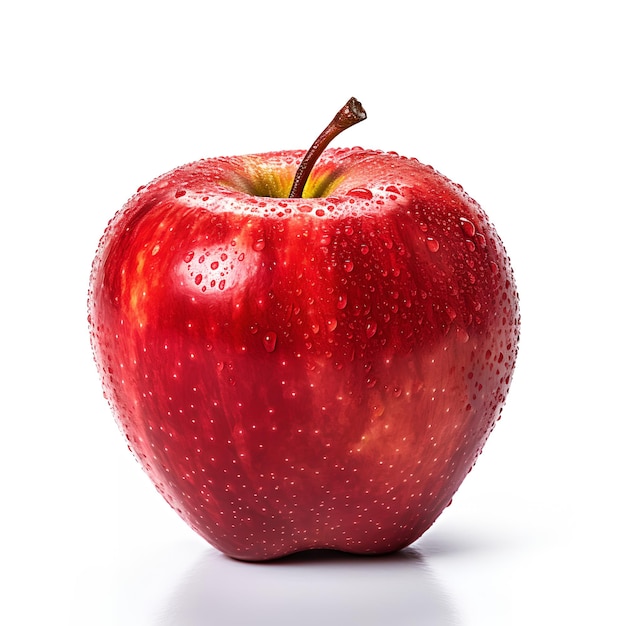 Una manzana roja con gotas de agua