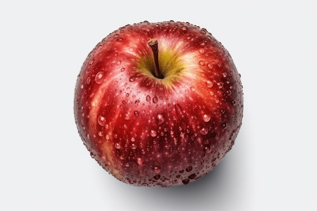 Una manzana roja con gotas de agua