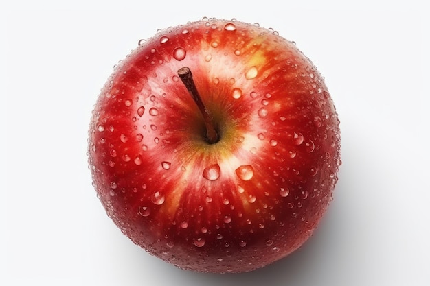 Una manzana roja con gotas de agua