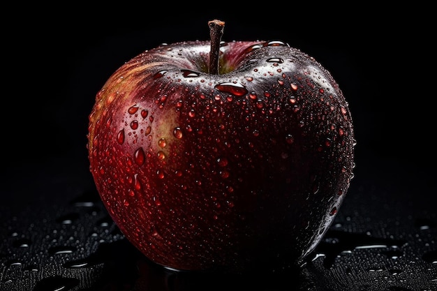 Una manzana roja con gotas de agua