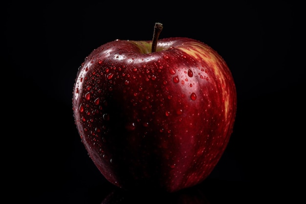 Una manzana roja con gotas de agua