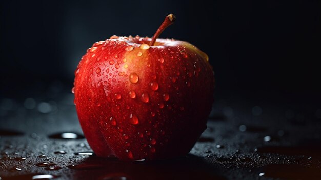 una manzana roja con gotas de agua