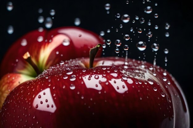 Foto manzana roja con gotas de agua