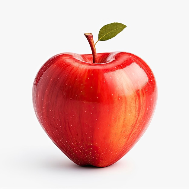 Una manzana roja con una hoja en la parte superior
