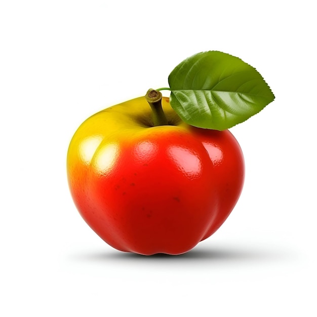 Manzana roja con hoja verde aislado sobre fondo blanco Trazado de recorte