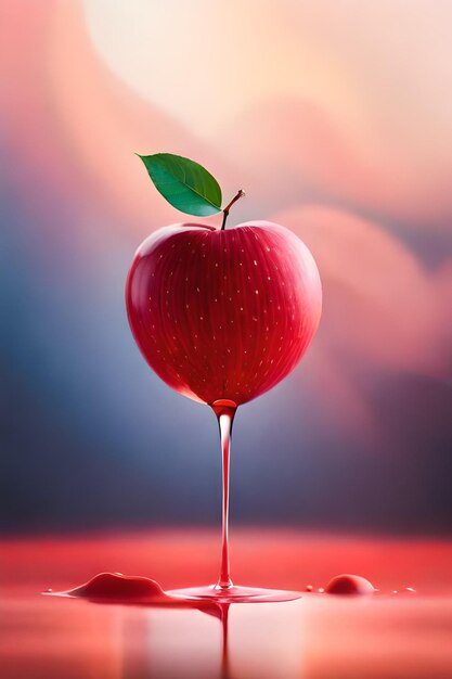 Una manzana roja con una hoja verde