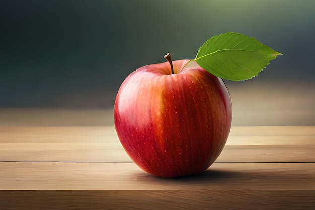 Una manzana roja con una hoja