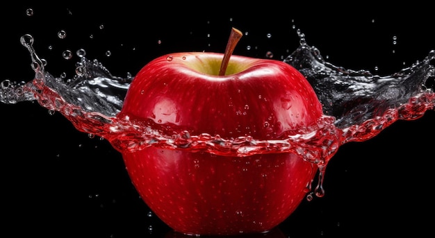 la manzana roja se lleva al agua con el agua salpicando