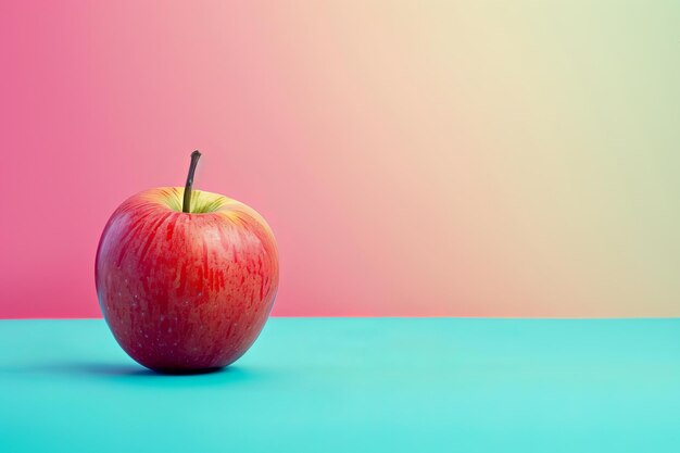 Manzana roja en la mesa azul