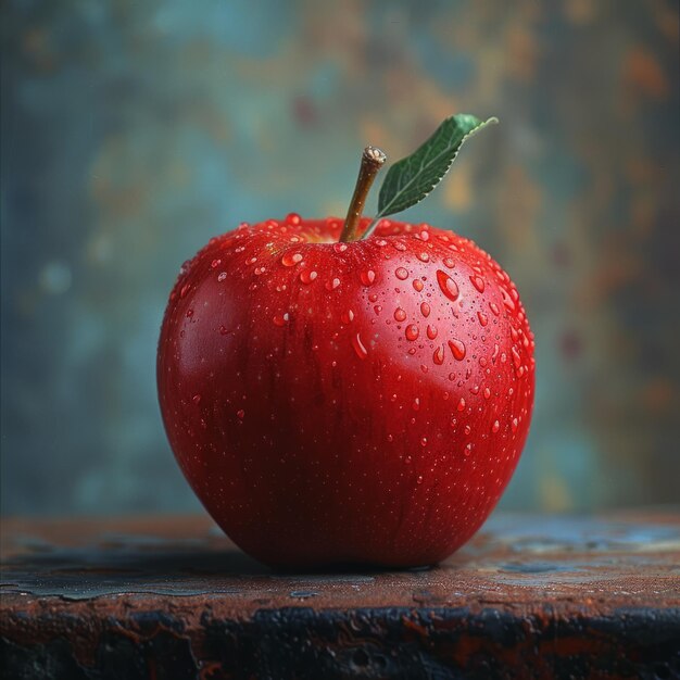 Manzana roja en una mesa de madera