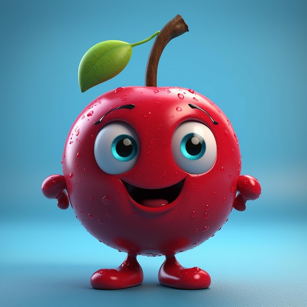 Una manzana roja con ojos y una sonrisa.