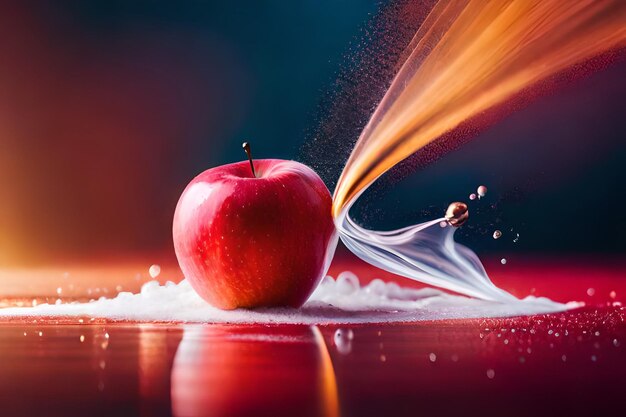 Una manzana roja de la que sale una gota de agua