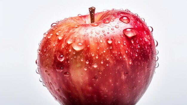 Foto manzana roja con rebanada en gotas de agua aisladas