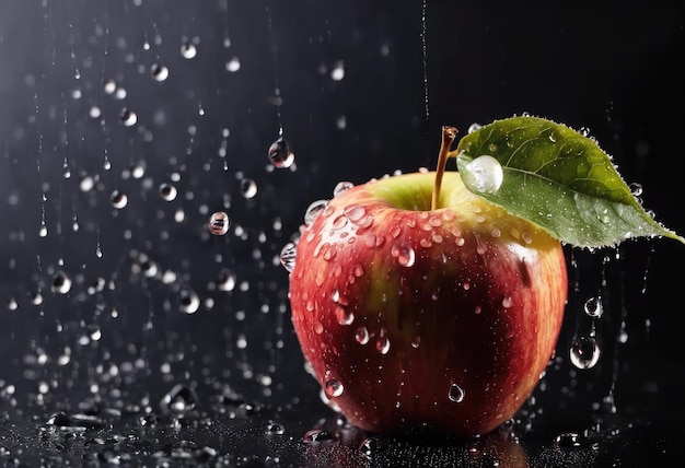 Foto manzana roja refrescante con gotas de agua