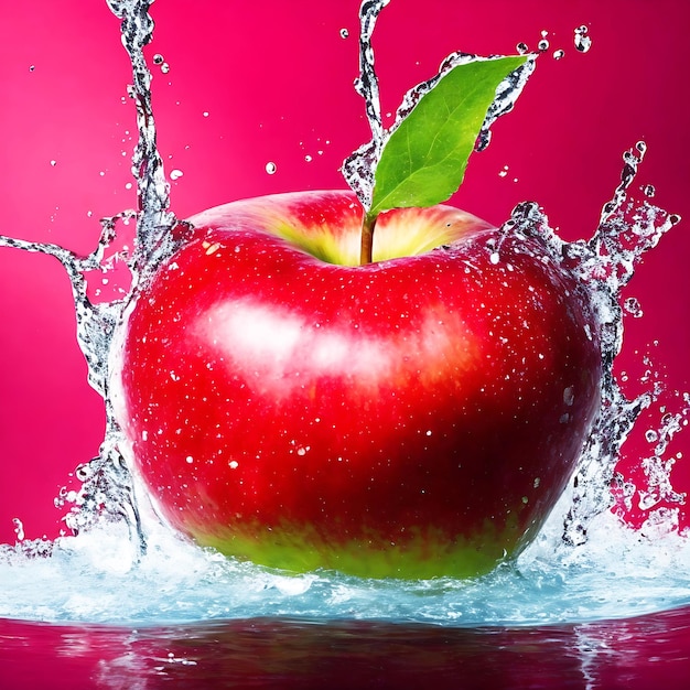 Manzana roja con un salpico de agua en ella Generativo Ai