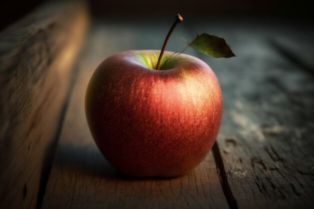 Manzana roja sobre fondo de madera enfoque selectivo Generado por AI