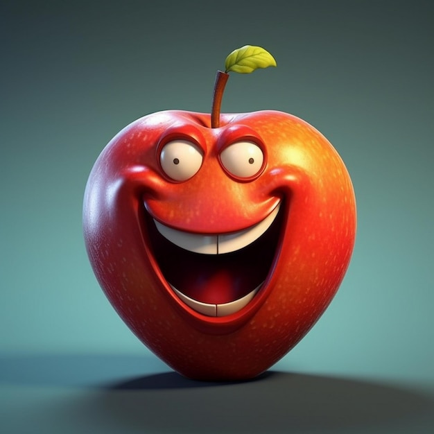 una manzana roja con una sonrisa en la cara está sonriendo.