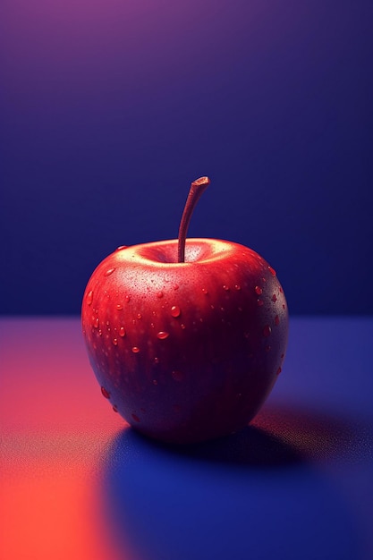 una manzana roja con una vela en la boca.