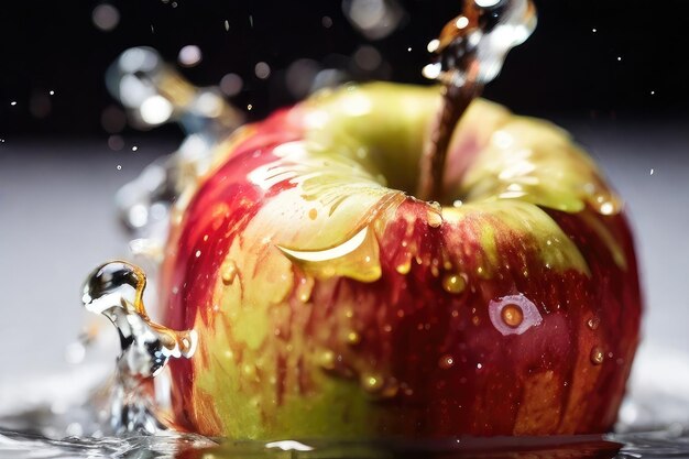 manzana en salpicaduras de agua