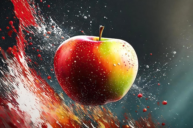 Manzana con salpicaduras de pintura de colores
