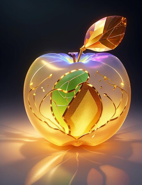 Foto manzana transparente con luces doradas