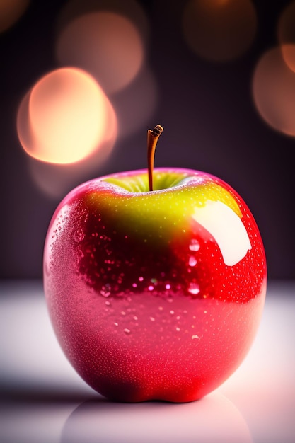 Una manzana verde con una cara amarilla