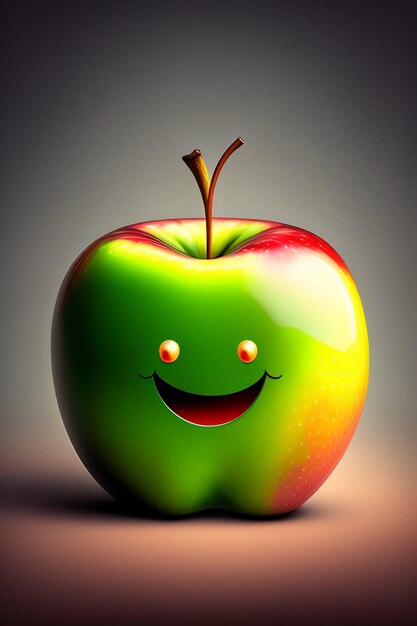 Foto una manzana verde con una cara sonriente