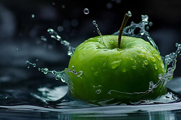 Foto una manzana verde cayó en el agua salpicaduras de agua