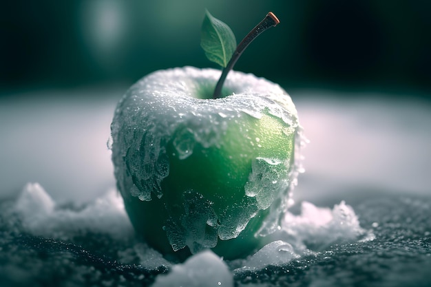 manzana verde congelada aislada con un hermoso fondo