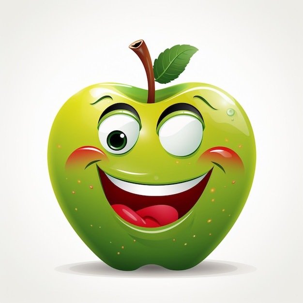 Foto manzana verde de dibujos animados con una cara feliz y una lengua generativa ai