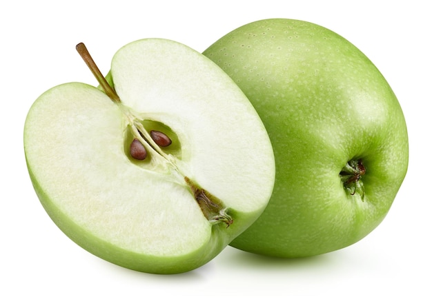 Manzana verde fresca aislada sobre fondo blanco Trazado de recorte manzana verde macro foto de estudio