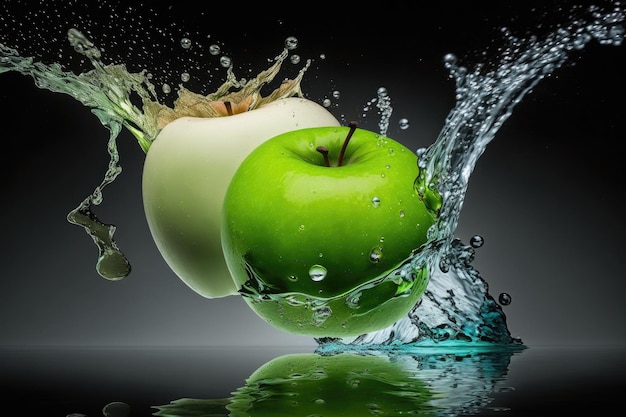 Manzana verde fresca con gotas de agua IA generativa