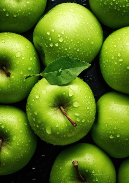 Foto manzana verde fresca madura frutas biológicas saludables conceptos de jardinería generativa ai