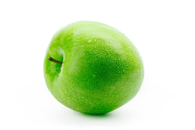 Foto manzana verde fresca perfecta aislada sobre fondo blanco