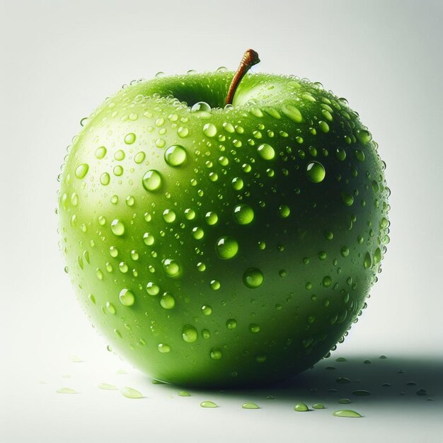 una manzana verde con gotas de agua en ella