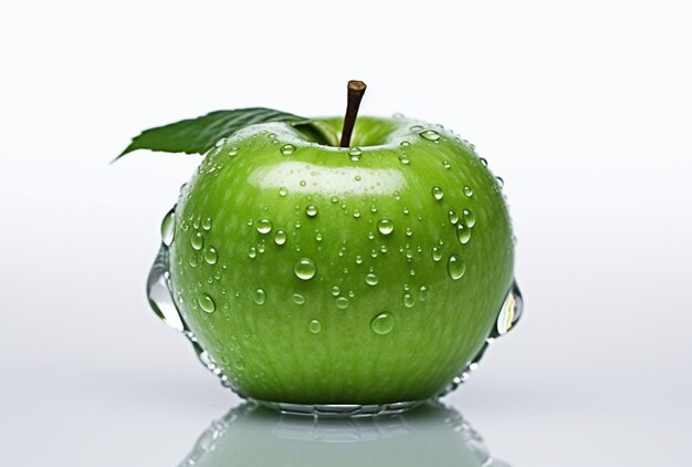 Una manzana verde con gotas de agua