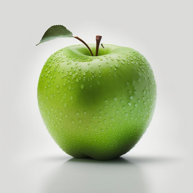 Una manzana verde con gotas de agua