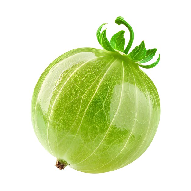 Foto una manzana verde con una hoja en la parte superior