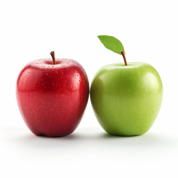 Manzana verde y roja aislada sobre fondo blanco