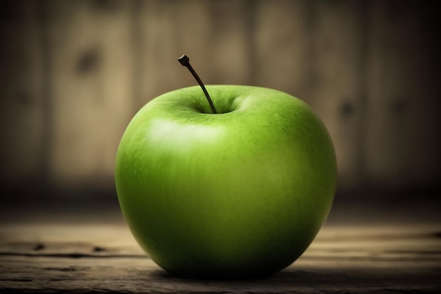 Manzana verde sobre fondo de madera enfoque selectivo Generado por AI