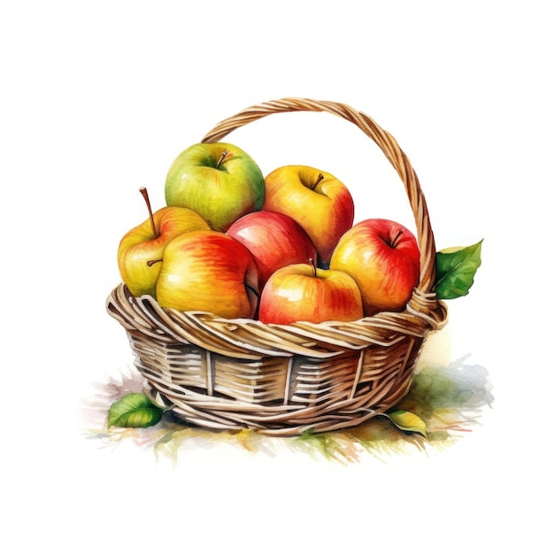 Manzanas de acuarela en canasta Ilustración AI GenerativexA