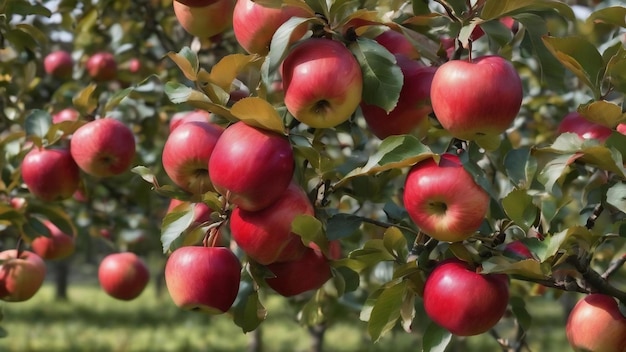 manzanas en un árbol en forma de fondo manzanas rojas de otoño en los manzanos