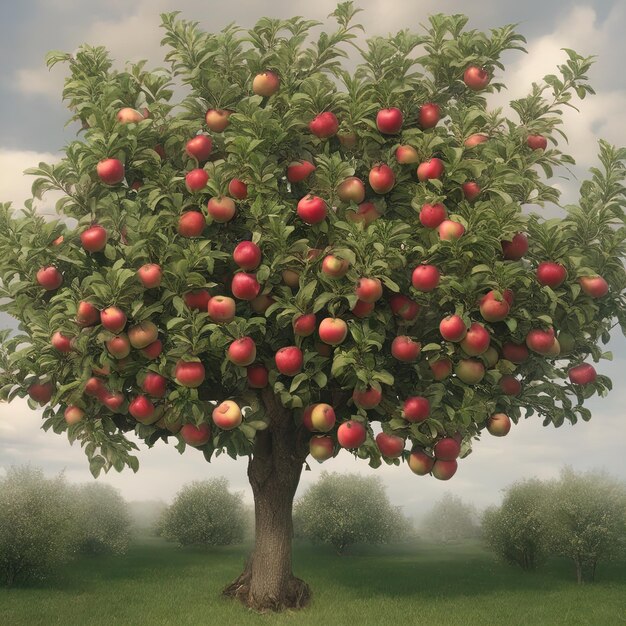 manzanas en el árbol con frutas rojas manzanas en un árbol con frutos rojos árbol de manzanas en otoño