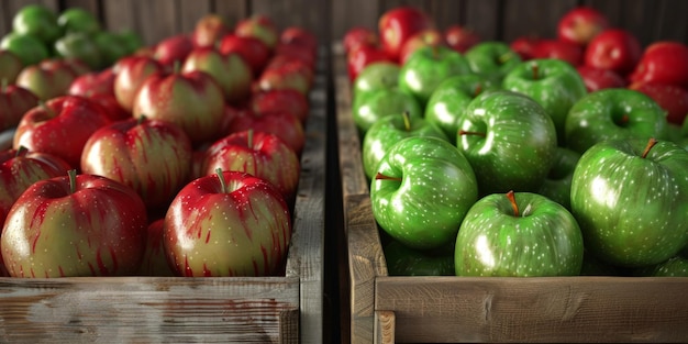 manzanas en cajas de madera IA generativa