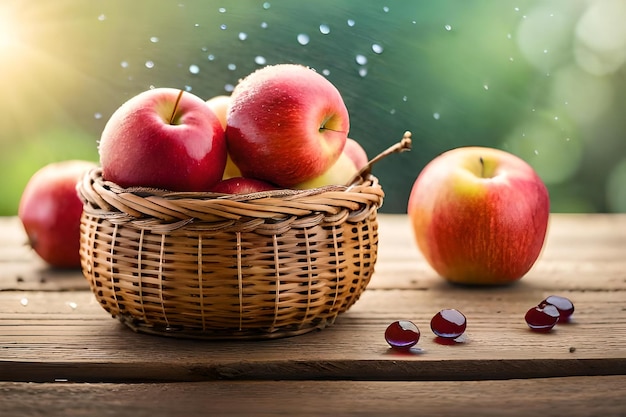 Manzanas en una canasta con un fondo borroso
