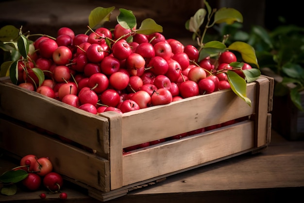 manzanas de cangrejo frescas en cajas de madera