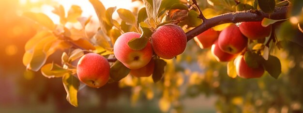 Las manzanas crecen en un árbol en el jardín de cosecha Ai generativo