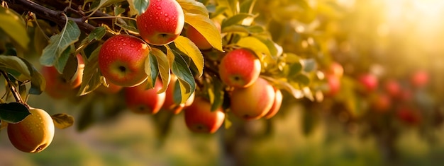 Las manzanas crecen en un árbol en el jardín de cosecha Ai generativo