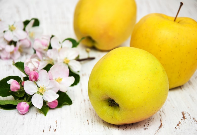 Manzanas y flores de manzano.